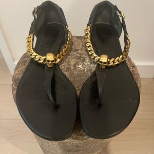Alexander McQueen black/gold with skull flat sandals
